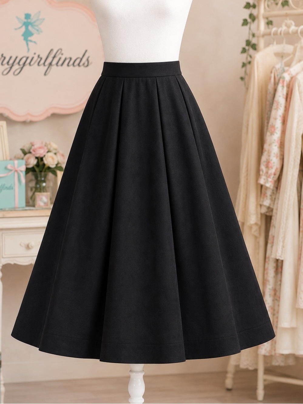 Crown & Ivy Black Pleated Faux Suede Midi Skirt Size 8.